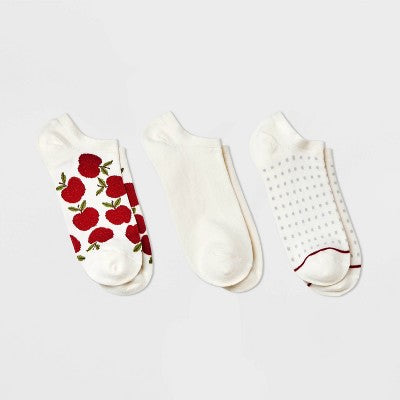 Women's Apple 3pk Low Cut Socks - A New Day Ivory/Red 4-10
