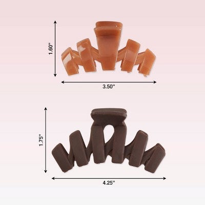 scunci Unbreakable Zigzag Plastic Claw Clips - Mixed Finish - Brown/Light Brown - All Hair - 2pcs