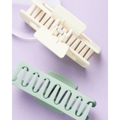 Gimme Beauty Thick Rectangle Claw Clip - Green/Sand - 2pc