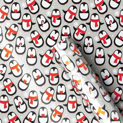 30" 25 sq ft Christmas Roll Wrap Penguins on Silver - Wondershop (LOCAL PICKUP ONLY)