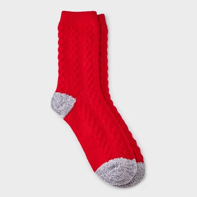 Girls' Cable Knit Lounge Crew Socks - art class Red L