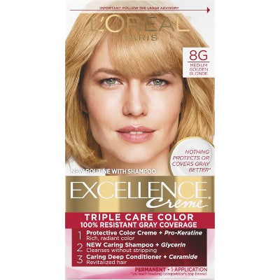 L'Oreal Paris Excellence Triple Protection Permanent Hair Color - 6.3 fl oz - 8G Golden Blonde
