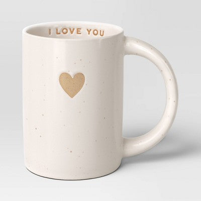 14oz Stoneware Embossed Heart I Love You Mug Ivory - Room Essentials