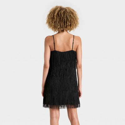 Women's Sleeveless Fringe Mini Dress - A New Day Black XL