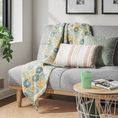 Textured Woven Cotton Square Throw Pillow Green - Room Essentials: Dobby Cotton, Indoor Decorative Accent, Polyester Fill