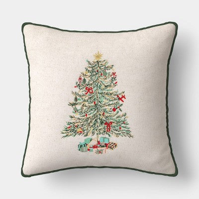 Embroidered Christmas Tree Pillow Natural - Threshold