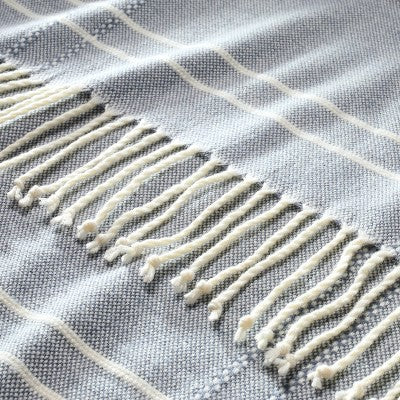 Striped Throw Blanket with Fringe Blue - Hearth & Hand with Magnolia