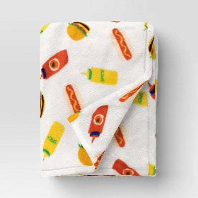 Printed Hot Dog Hamburger Plush Throw Blanket Tomato Red/Pearl - Room Essentials