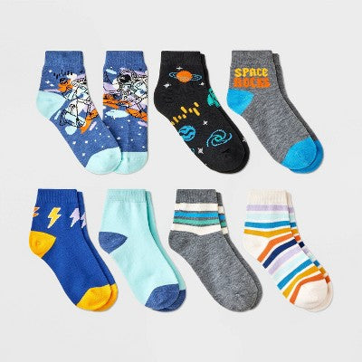 Boys' 7pk Ankle Space Socks - Cat & Jack Heather Blue L