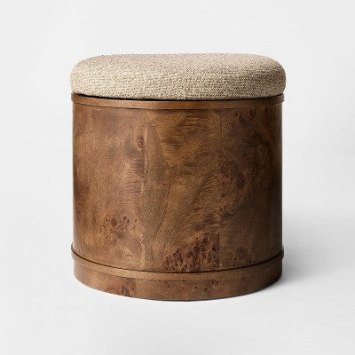 Burled Wood Upholstered Storage Ottoman Dark Brown - Threshold designed with Studio McGee (LOCAL PICKUP ONLY)