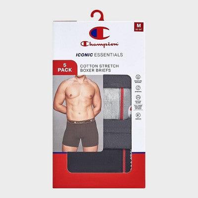 Champion Men's Iconic Essentials 5pk Wicking Boxer Briefs - Heathered Black/Gray S
