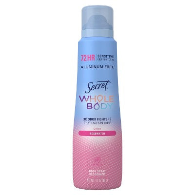 Secret Whole Body Deodorant Spray - Rosewater - 3.5oz