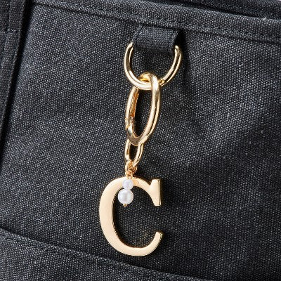 Initial C and Simulated Pearl Handbag Charm - A New Day Gold: Lobster Claw Clasp, Iron, Acrylic, Zinc Alloy