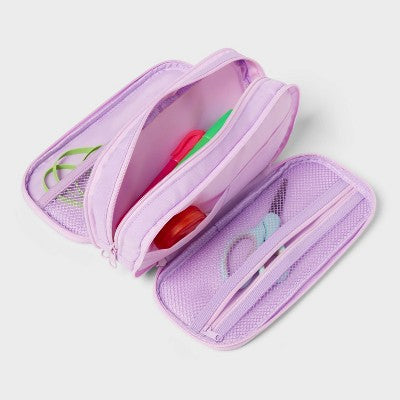 Triple Zip Multicompartment Pencil Case Pouch Purple - up&up