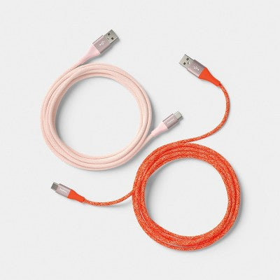 4ft USB-A to USB-C Braided Cable 2pk - heyday Cosmetic Pink Poppy