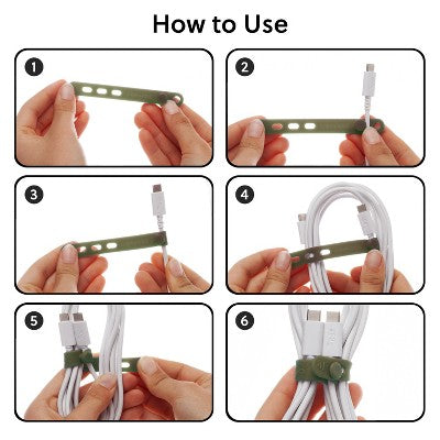 U Brands 6ct Silicone Cord Bands Comfort Nostalgia