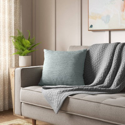Oversized Square Cotton Boucle Reversible Throw Pillow with Linen Light Washed Green - Threshold (LOCAL PICKUP ONLY)