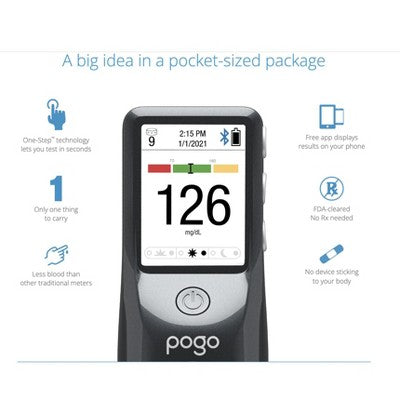 POGO Automatic Blood Glucose Monitoring System for Diabetes Care, All in One Cartridge Design, No Test Strips, Easy Testing
