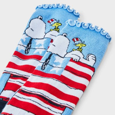 Women's Peanuts Americana Knee High Sock - Blue/Red 4-10