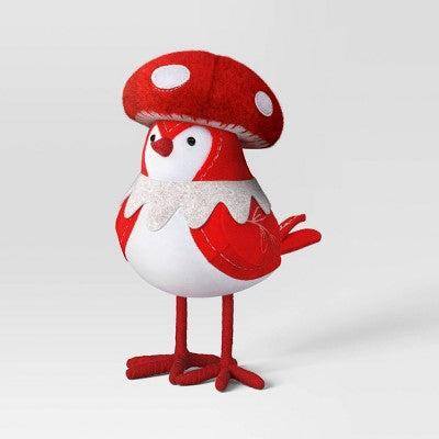 Featherly Friends 'Capster' Fabric Christmas Bird Figurine Dressed as Mushroom - Wondershop