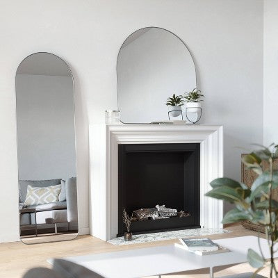 34" x 36" Hubba Arched Mirror Metallic Titanium - Umbra: Modern Oval Wall Mount, No Assembly, Steel Frame (LOCAL PICKUP ONLY)