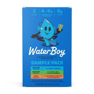 Waterboy Hydration Sports Drink Trial Pack - 0.91oz/5ct: Non-Caffeinated, Non-GMO, Vegan, Electrolyte Mix
