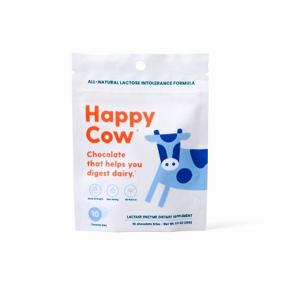 Happy Cow Adult Chocolate Fast Acting Lactase Digestive Digestive Supplement - Sugar Shell - 10ct