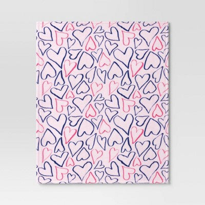 Recycled Poly Printed Outlined Hearts Plush Throw Pink/Blue - Room Essentials