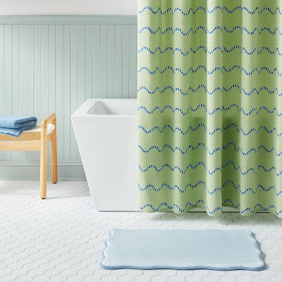 Scalloped Machine Washable Cushion Foam Bath Rug Blue - Room Essentials
