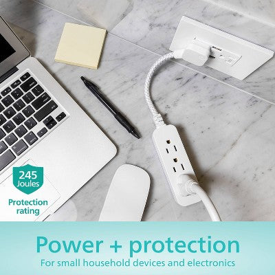 Philips 3-Outlet Surge Protector with 1 Ft. Extension Cord, Gray and White: Short Cord