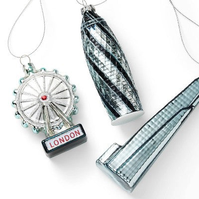 M&S 3ct Modern London Glass Christmas Tree Ornament Set