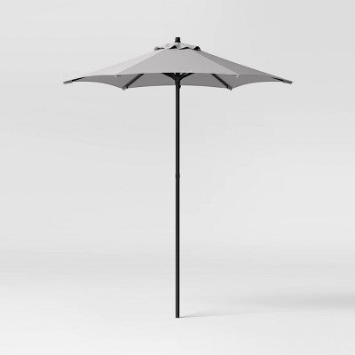 6' Round Solid Outdoor Patio Market Umbrellas Gray with Black Pole - Room Essentials (LOCAL PICKUP ONLY)