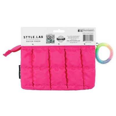 Style Lab Expandable Quilted Puffer Pouch Neon Pink