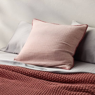 Euro 26''x26'' Textured Chambray Cotton Decorative Throw Pillow Rose - Casaluna: Indoor Square Pillow, OEKO-TEX Certified (LOCAL PICKUP ONLY)