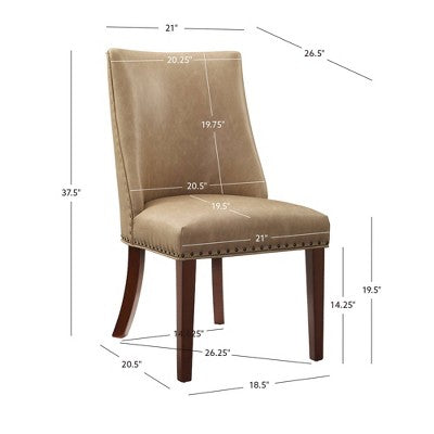 Axbridge Nailhead Trim Side Chair Faux Leather Tan - Powell: Set of 2, Upholstered, Wood Legs (LOCAL PICKUP ONLY)