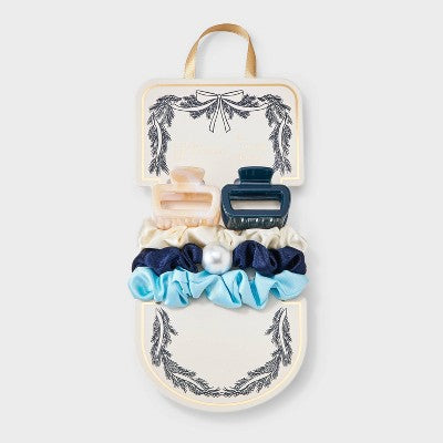 Claw Hair Clip and Hair Twister Set 5 pc - A New Day Blue/Cream