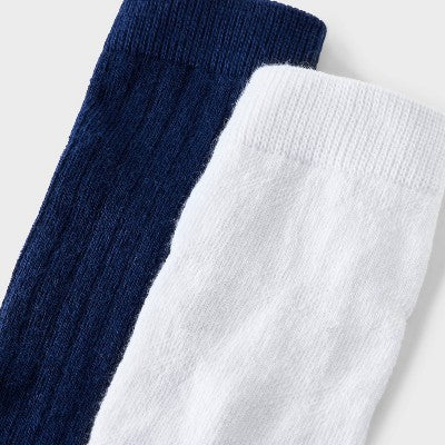 Girls' 2pk Knee High Socks - Cat & Jack Navy Blue/White S