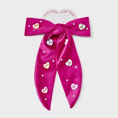 Valentines Conversation Heart Charm Bow - Pink
