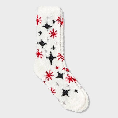 Women's Stars Cozy Crew Socks - Auden Ivory/Red/Black 4-10