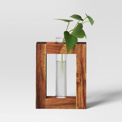 Propagation Vessel Rectangle with Wood Base Natural Wood 5.91"x1.97"x8.15" - Threshold