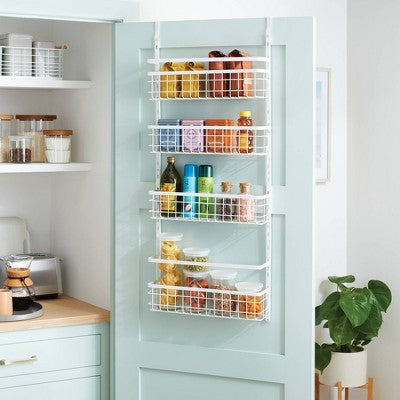 4 Tier Over-The-Door Storage Rack - Brightroom: Adjustable Shelves, White Steel, Over Door Organizer, 4 Baskets
