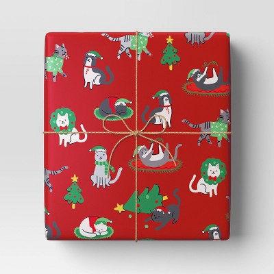 30" 50 sq ft Christmas Roll Wrap Illustrated Cats on Red - Wondershop (LOCAL PICKUP ONLY)