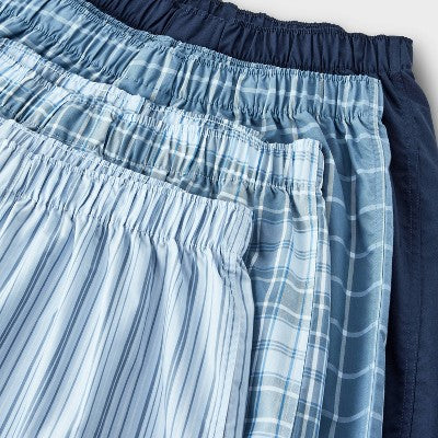 Men's 4pk Striped Woven Boxer Shorts - Goodfellow & Co Blue M: Mid Rise, Elastic Waistband