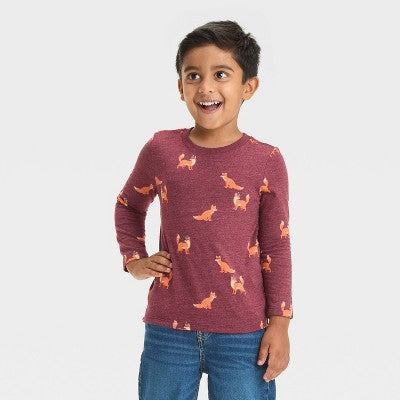 Toddler Boys' Long Sleeve Fox T-Shirt - Cat & Jack Maroon 3T