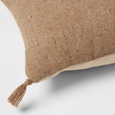 Oblong Traditional Tweed Decorative Throw Pillow Natural Brown - Threshold