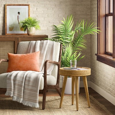 Round Natural Bamboo & Cane Rattan Side Table Natural Wood- Threshold Assembly Required (LOCAL PICKUP ONLY)