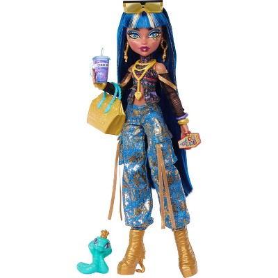 Monster High Cleo De Nile Fashion Doll in Cargo Pants with Pet Hissette and 7 Accessories