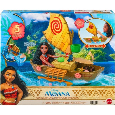 Disney Moana Floating Ocean Voyager Canoe Playset with 5 Play Areas, 9 Accessories & Animal Figure