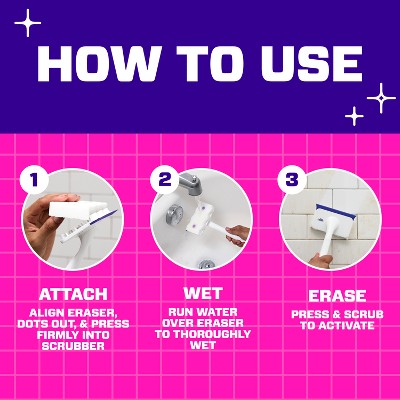 Mr. Clean Magic Eraser Shower & Tub Scrubber, Lavender Starter Kit, 1 Scrubber & 2 Erasers: Foam Cleaner, Multipurpose Application