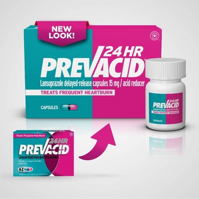 Prevacid 24 HR Lansoprazole Acid Reducer Delayed-Release 15 mg- PPI for Complete Heartburn Relief - 42 Capsules